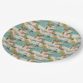 Retro Flamingo Poolside Summer Pattern (10) ペーパープレート (アングル)