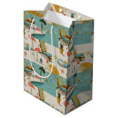 Retro Flamingo Poolside Summer Pattern (10) ミディアムペーパーバッグ (裏面アングル)