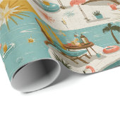 Retro Flamingo Poolside Summer Pattern (10) ラッピングペーパー (ロールコーナー)
