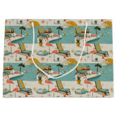 Retro Flamingo Poolside Summer Pattern (10) ラージペーパーバッグ (正面)