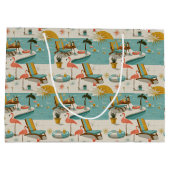 Retro Flamingo Poolside Summer Pattern (10) ラージペーパーバッグ (裏面)