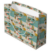 Retro Flamingo Poolside Summer Pattern (10) ラージペーパーバッグ (裏面アングル)