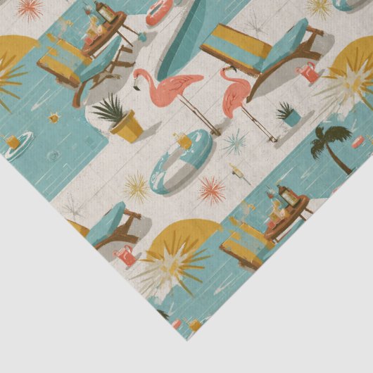 Retro Flamingo Poolside Summer Pattern (10) 薄葉紙 (詳細)