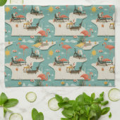 Retro Flamingo Poolside Summer Pattern (11) キッチンタオル (折り畳み)