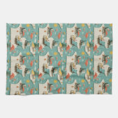 Retro Flamingo Poolside Summer Pattern (11) キッチンタオル (横)