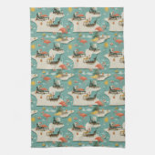 Retro Flamingo Poolside Summer Pattern (11) キッチンタオル (縦)