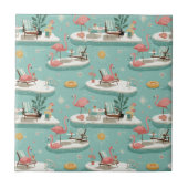 Retro Flamingo Poolside Summer Pattern (11) タイル (正面)