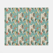 Retro Flamingo Poolside Summer Pattern (11) フリースブランケット (正面(横))