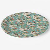 Retro Flamingo Poolside Summer Pattern (11) ペーパープレート (アングル)