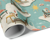 Retro Flamingo Poolside Summer Pattern (11) ラッピングペーパー (ロールコーナー)