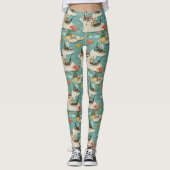 Retro Flamingo Poolside Summer Pattern (11) レギンス (正面)