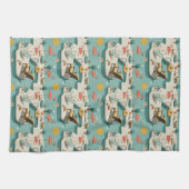 Retro Flamingo Poolside Summer Pattern (1) キッチンタオル (横)