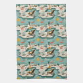 Retro Flamingo Poolside Summer Pattern (1) キッチンタオル (縦)