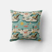 Retro Flamingo Poolside Summer Pattern (1) クッション (裏面)