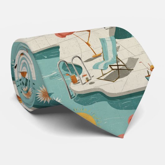 Retro Flamingo Poolside Summer Pattern (1) ネクタイ (ロール)