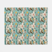Retro Flamingo Poolside Summer Pattern (1) フリースブランケット (正面(横))