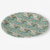 Retro Flamingo Poolside Summer Pattern (1) ペーパープレート (アングル)