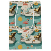 Retro Flamingo Poolside Summer Pattern (1) ミディアムペーパーバッグ (正面)