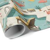 Retro Flamingo Poolside Summer Pattern (1) ラッピングペーパー (ロールコーナー)