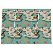 Retro Flamingo Poolside Summer Pattern (1) ラージペーパーバッグ (正面)