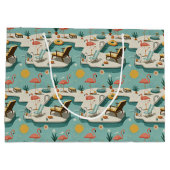 Retro Flamingo Poolside Summer Pattern (1) ラージペーパーバッグ (裏面)