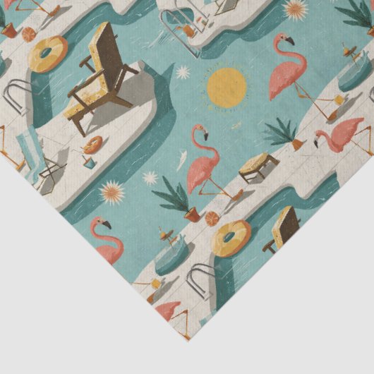 Retro Flamingo Poolside Summer Pattern (1) 薄葉紙 (詳細)