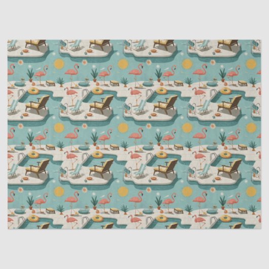 Retro Flamingo Poolside Summer Pattern (1) 薄葉紙 (正面)