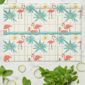 Retro Flamingo Poolside Summer Pattern (2) キッチンタオル (折り畳み)