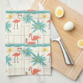 Retro Flamingo Poolside Summer Pattern (2) キッチンタオル (四つ折り)