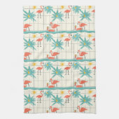 Retro Flamingo Poolside Summer Pattern (2) キッチンタオル (縦)