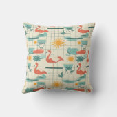 Retro Flamingo Poolside Summer Pattern (2) クッション (裏面)