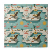 Retro Flamingo Poolside Summer Pattern (2) タイル (正面)
