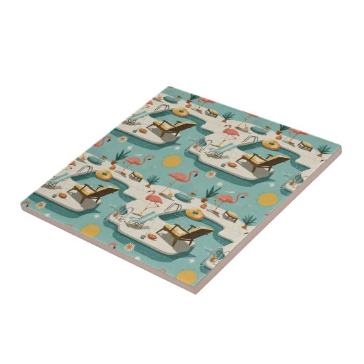 Retro Flamingo Poolside Summer Pattern (2) タイル (側面)