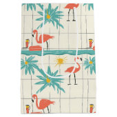 Retro Flamingo Poolside Summer Pattern (2) ミディアムペーパーバッグ (裏面)
