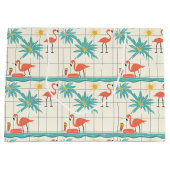 Retro Flamingo Poolside Summer Pattern (2) ラージペーパーバッグ (正面)