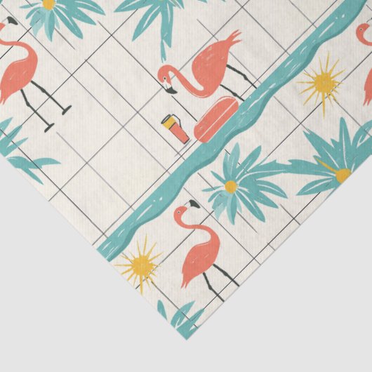 Retro Flamingo Poolside Summer Pattern (2) 薄葉紙 (詳細)