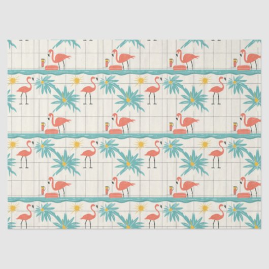 Retro Flamingo Poolside Summer Pattern (2) 薄葉紙 (正面)