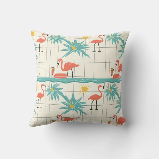 Retro Flamingo Poolside Summer Pattern (3) クッション (裏面)