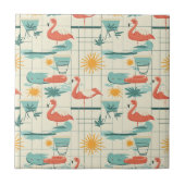Retro Flamingo Poolside Summer Pattern (3) タイル (正面)