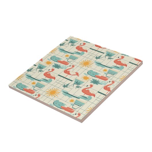 Retro Flamingo Poolside Summer Pattern (3) タイル (側面)
