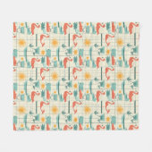 Retro Flamingo Poolside Summer Pattern (3) フリースブランケット (正面(横))