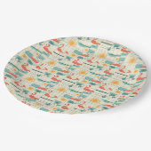 Retro Flamingo Poolside Summer Pattern (3) ペーパープレート (アングル)