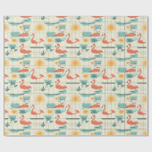 Retro Flamingo Poolside Summer Pattern (3) ラッピングペーパー (フラット)