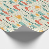 Retro Flamingo Poolside Summer Pattern (3) ラッピングペーパー (角)