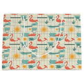 Retro Flamingo Poolside Summer Pattern (3) ラージペーパーバッグ (正面)
