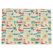 Retro Flamingo Poolside Summer Pattern (3) ラージペーパーバッグ (裏面)