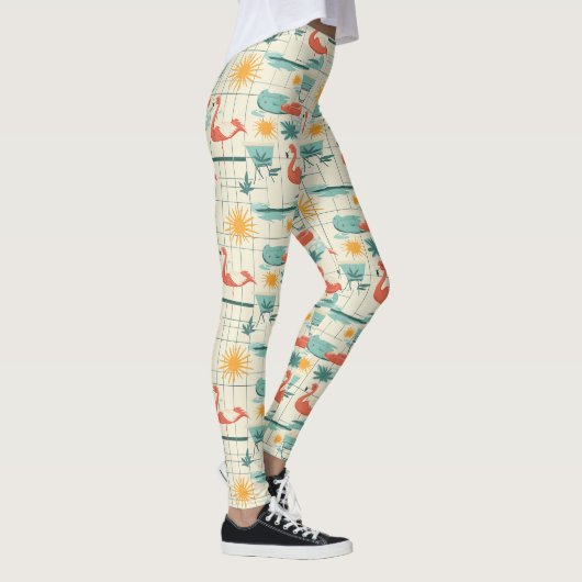 Retro Flamingo Poolside Summer Pattern (3) レギンス (右)