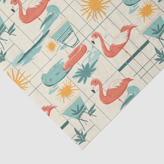 Retro Flamingo Poolside Summer Pattern (3) 薄葉紙 (詳細)