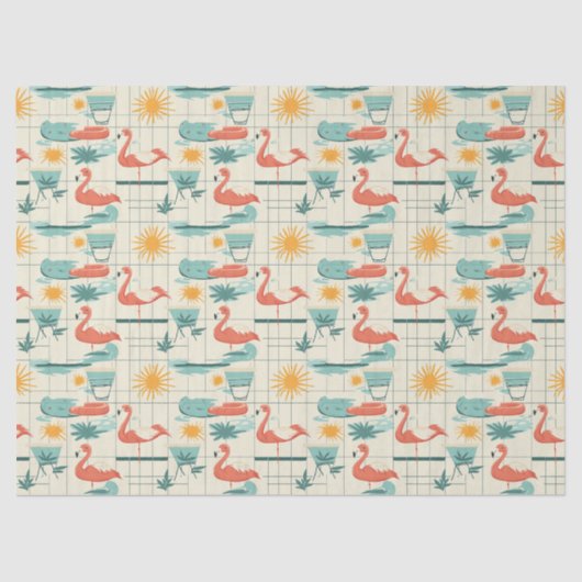 Retro Flamingo Poolside Summer Pattern (3) 薄葉紙 (正面)