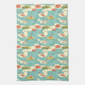 Retro Flamingo Poolside Summer Pattern (4) キッチンタオル (縦)